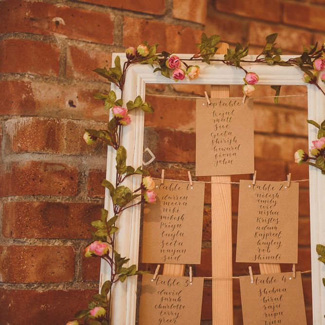 DIY Frame Table Plan with Floral Garland | Fusion Rustic Indian Country Wedding at The Green Cornwall | Matt Penberthy Photography