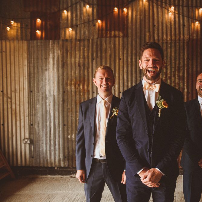 Groomsmen in Navy Reiss Suits | Fusion Rustic Indian Country Wedding at The Green Cornwall | Matt Penberthy Photography
