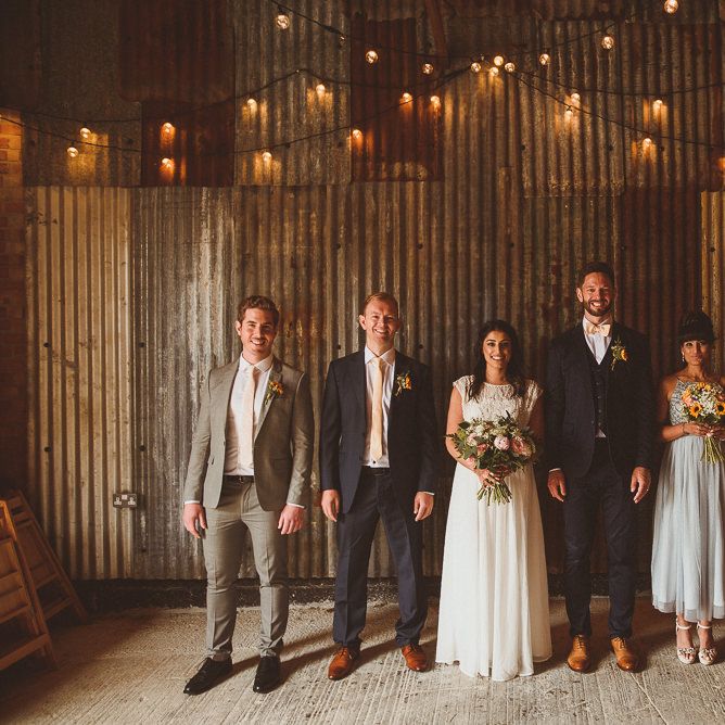 Wedding Party | Bride in Gatsby Lady Gown | Bridesmaids in ASOS Dress | Groomsmen in Navy Reiss Suits | Fusion Rustic Indian Country Wedding at The Green Cornwall | Matt Penberthy Photography