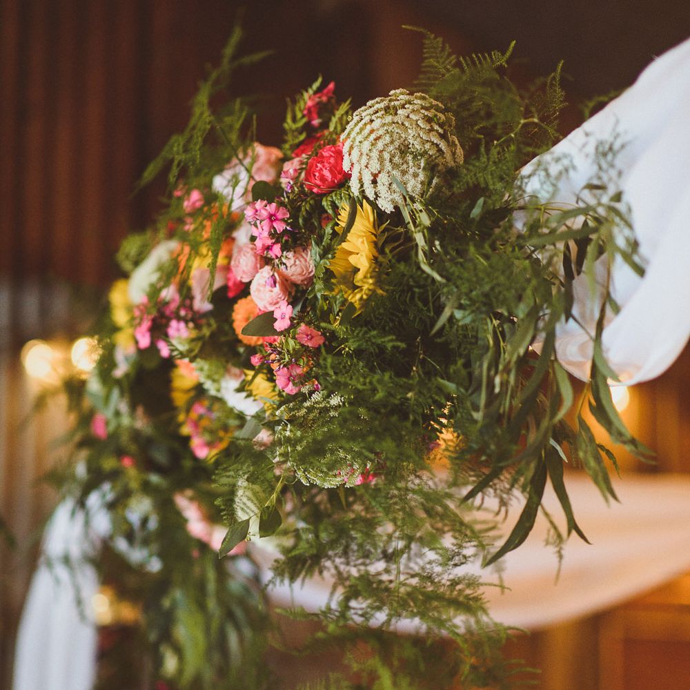 Colourful Floral Arrangement | Fusion Rustic Indian Country Wedding at The Green Cornwall | Matt Penberthy Photography