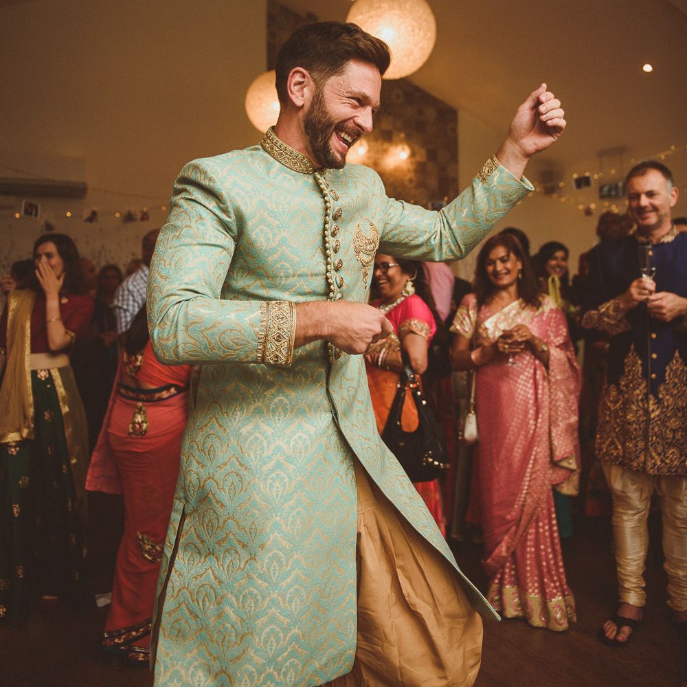 Groom in Traditional Indian Dress | Fusion Rustic Indian Country Wedding at The Green Cornwall | Matt Penberthy Photography