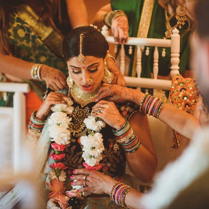 Bride in Traditional Indian Dress | Fusion Rustic Indian Country Wedding at The Green Cornwall | Matt Penberthy Photography