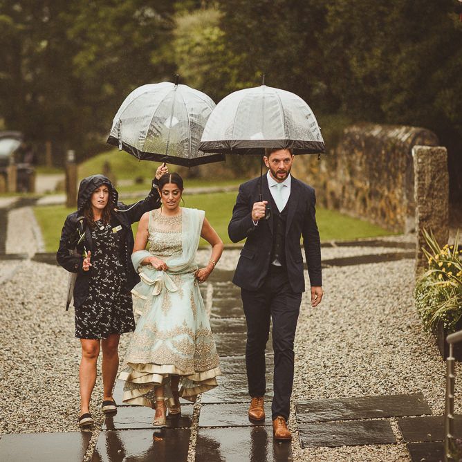 Bride &amp; Groom in Traditional Indian Wedding Attire | Fusion Rustic Indian Country Wedding at The Green Cornwall | Matt Penberthy Photography