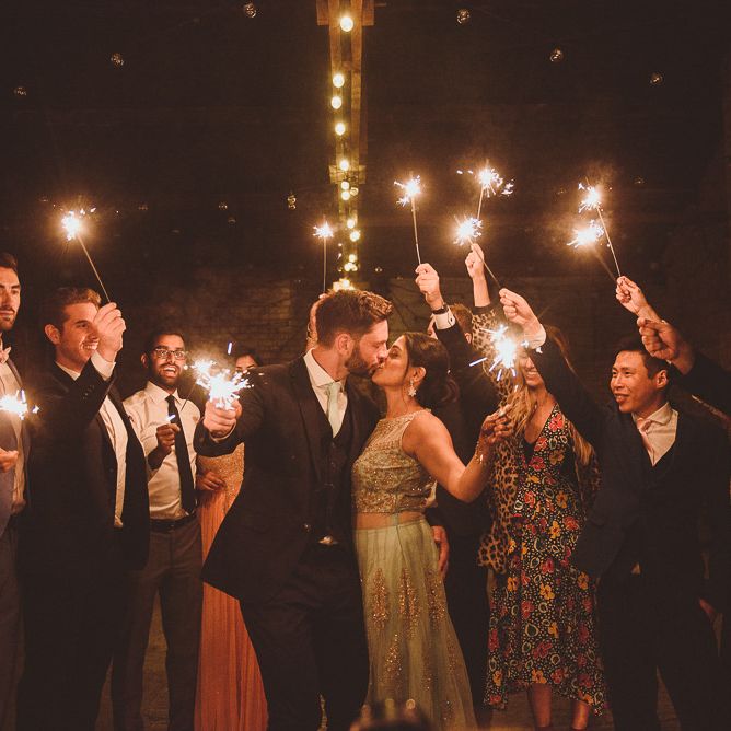 Bride &amp; Groom Sparkler Exit | Fusion Rustic Indian Country Wedding at The Green Cornwall | Matt Penberthy Photography