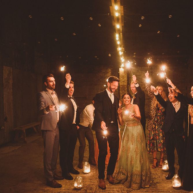Bride &amp; Groom Sparkler Tunnel | Fusion Rustic Indian Country Wedding at The Green Cornwall | Matt Penberthy Photography