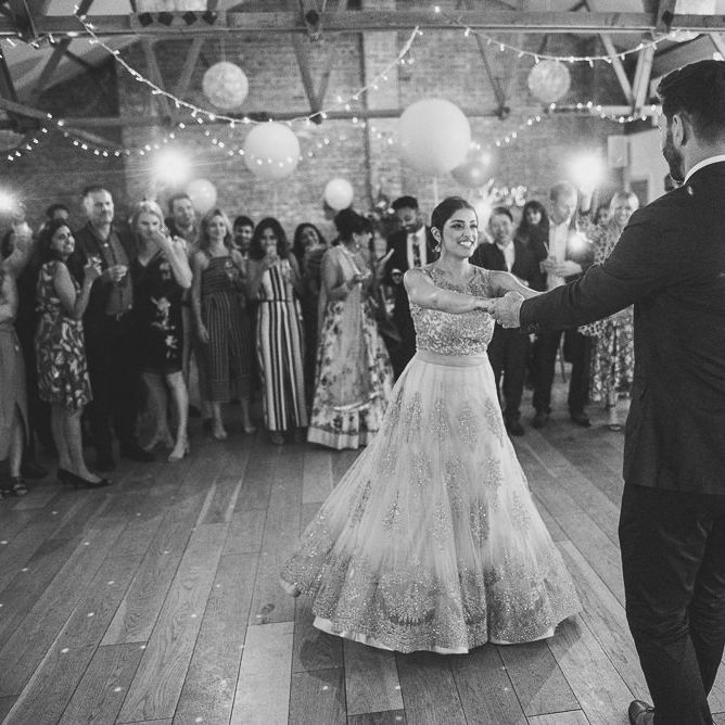 Bride &amp; Groom First Dance | Fusion Rustic Indian Country Wedding at The Green Cornwall | Matt Penberthy Photography