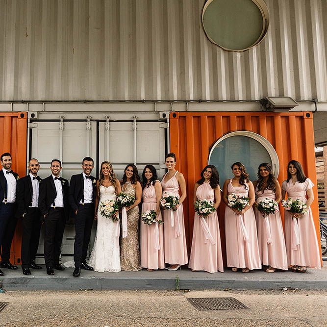 Groom &amp; Groomsmen In Black Tie // London Wedding Venue For 300 People Trinity Buoy Wharf With Bride In Suzanne Neville And Images From Paul Joseph Photography Film This Modern Revelry