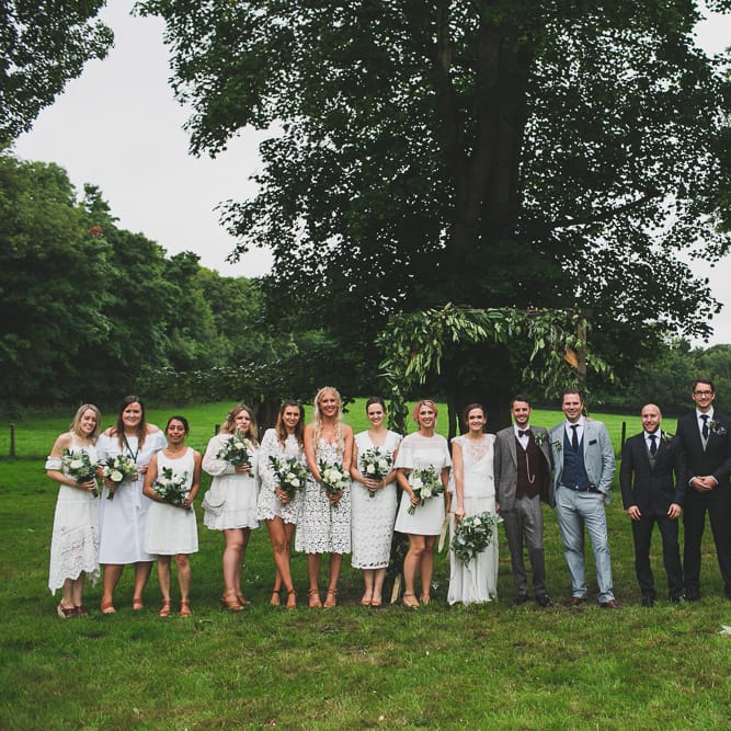 Rainy Festival Wedding In East Sussex With Bride In Rime Arodaky And Black Biker Boots And Bridesmaids In White Dresses With Silent Disco Party Images By Jesus Caballero