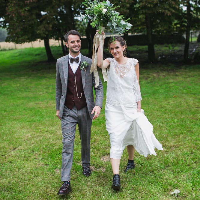 Rainy Festival Wedding In East Sussex With Bride In Rime Arodaky And Black Biker Boots And Bridesmaids In White Dresses With Silent Disco Party Images By Jesus Caballero