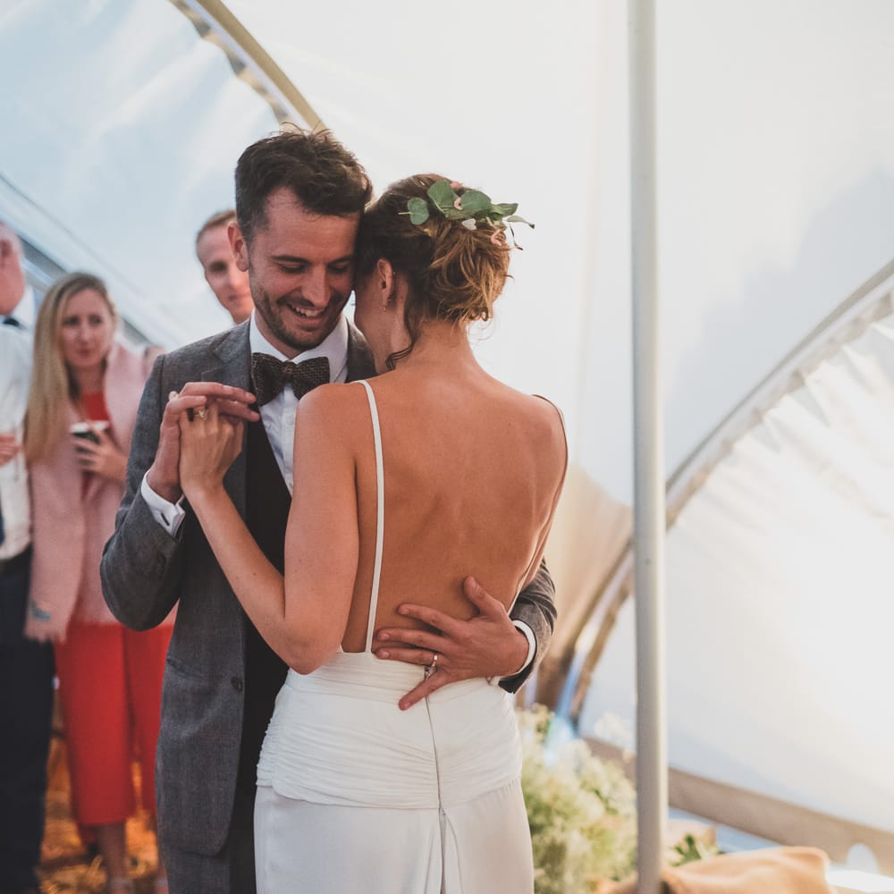 Rainy Festival Wedding In East Sussex With Bride In Rime Arodaky And Black Biker Boots And Bridesmaids In White Dresses With Silent Disco Party Images By Jesus Caballero