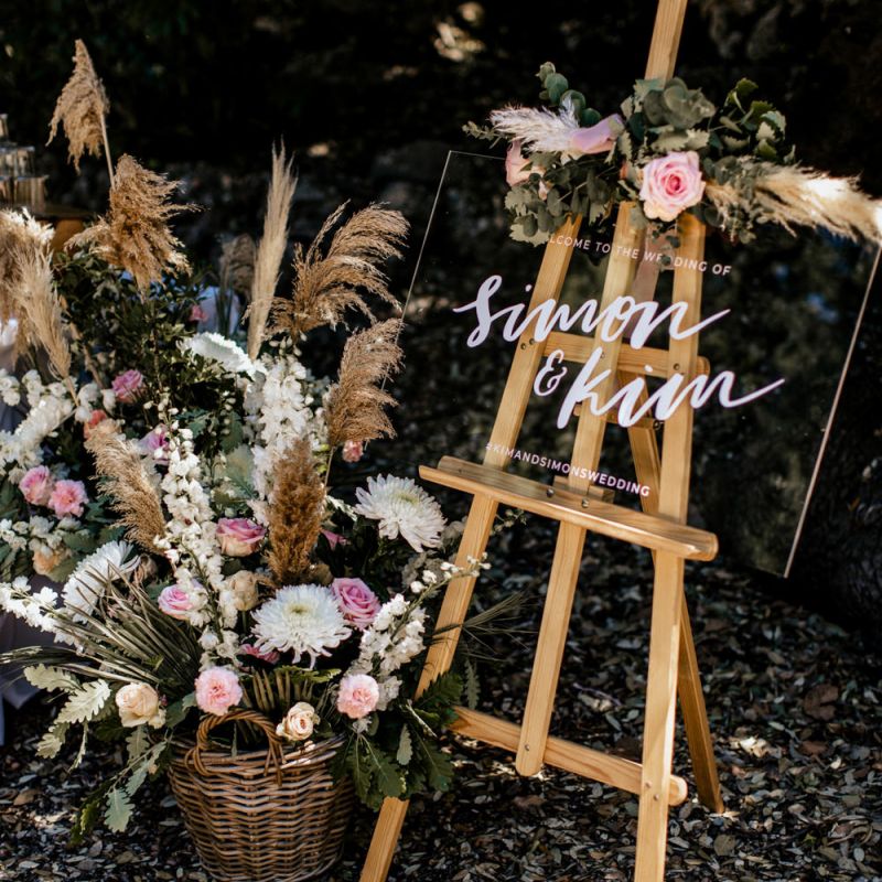 Acrylic Wedding Sign with Floral Arrangement Wedding Decor