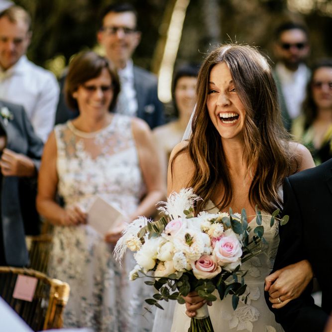 Outdoor Mallorca Wedding Ceremony Bridal Entrance in Emma Beaumont Wedding Dress