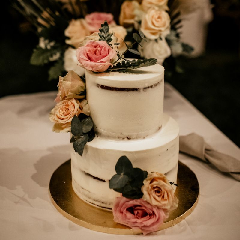 Two Tier Semi Naked Wedding Cake with Fresh Flowers