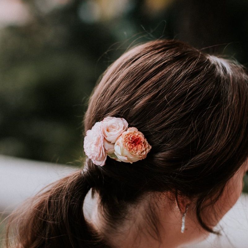 Floral hairpiece for bride to match  pastel bouquet