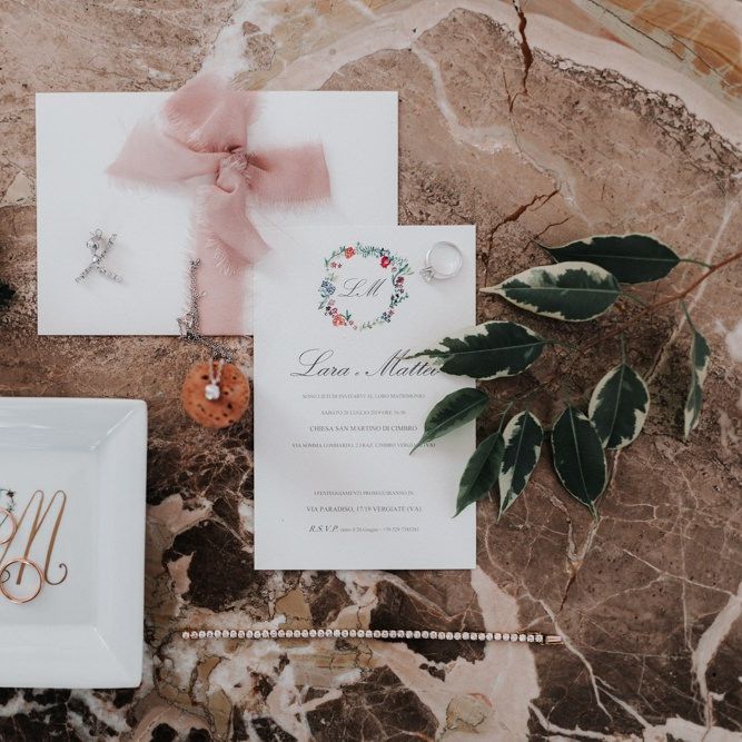 Wedding invitation design with pastel bouquet