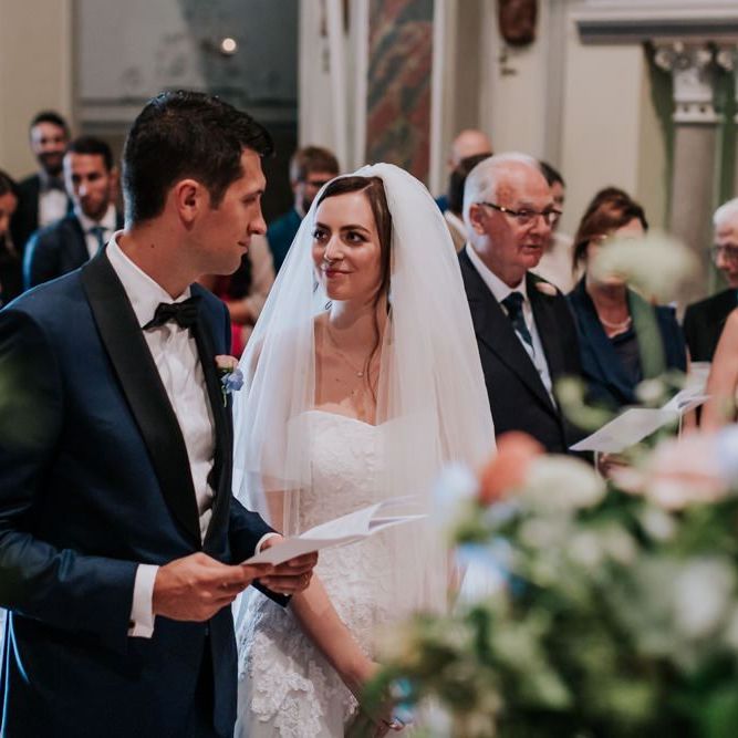 Bride and groom during wedding ceremony in Italy