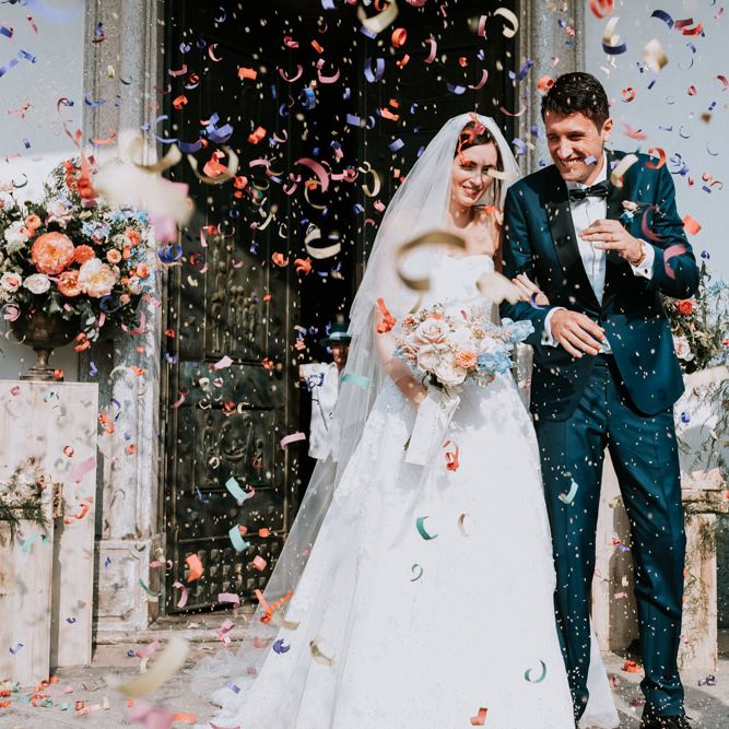 Confetti exit for bride and groom