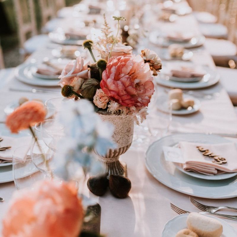 Pastel wedding flower table decorations