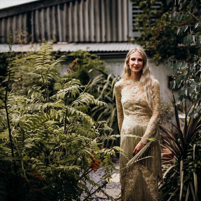 Bride in Gold Wedding Dress