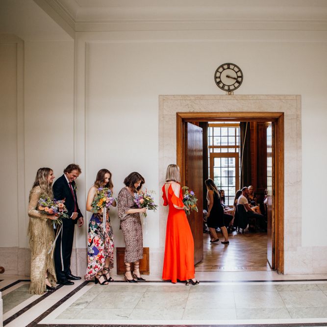 Bridal Party Waiting To Enter Town Hall Ceremony