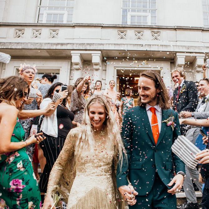 Bride and Groom Confetti Exit From Town Hall
