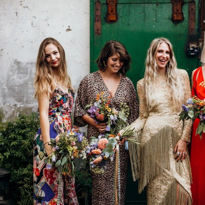 Mismatched Bridesmaid Dresses for Urban Wedding