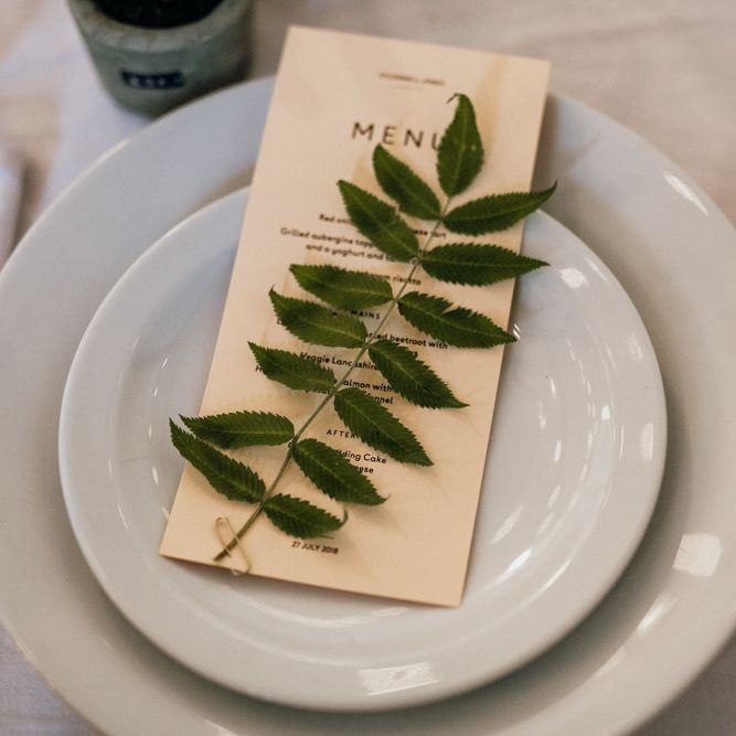 Table Place Setting at Wedding With Foliage