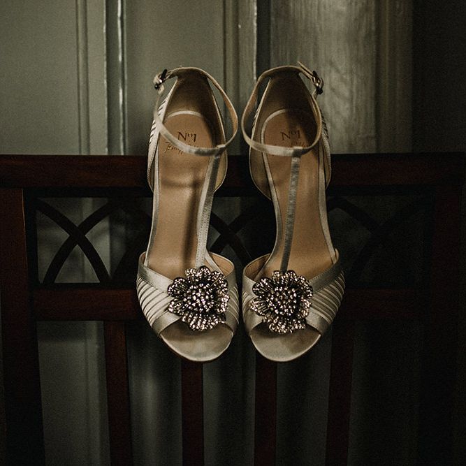 T-Bar Wedding Shoes | Hourglass Essense of Australia Wedding Dress for a Sophisticated Wedding at Combermere Abbey, Cheshire | Carla Blain Photography