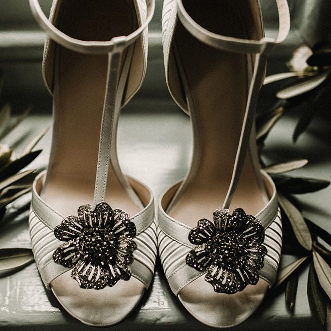 T-Bar Wedding Shoes | Hourglass Essense of Australia Wedding Dress for a Sophisticated Wedding at Combermere Abbey, Cheshire | Carla Blain Photography