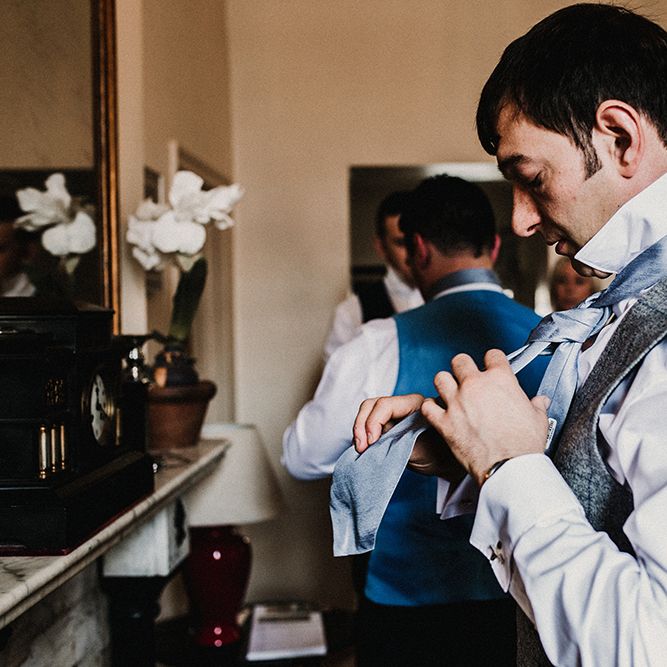 Wedding Morning Grooms Preparations | Hourglass Essense of Australia Wedding Dress for a Sophisticated Wedding at Combermere Abbey, Cheshire | Carla Blain Photography