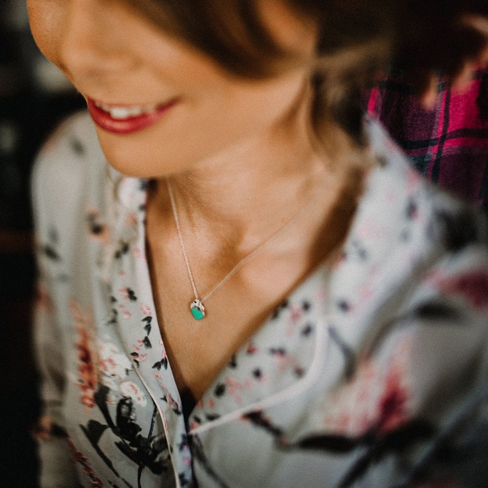 Bride with Something Blue Necklace | Hourglass Essense of Australia Wedding Dress for a Sophisticated Wedding at Combermere Abbey, Cheshire | Carla Blain Photography