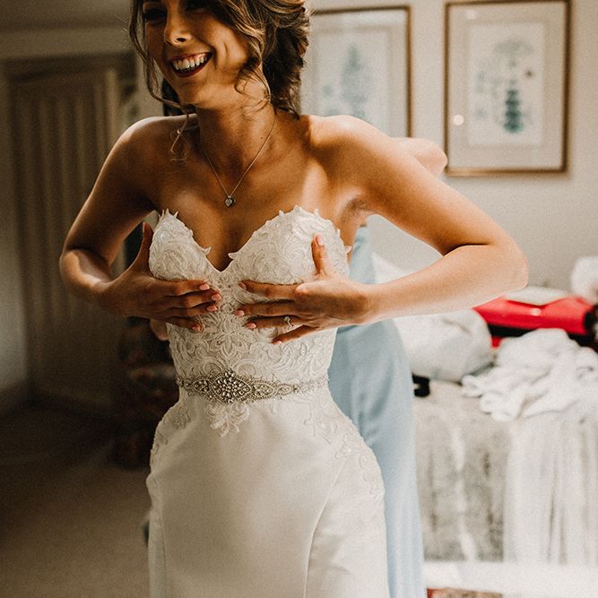 Wedding Morning Bridal Preparations | Bride in Hourglass Essense of Australia Wedding Dress for a Sophisticated Wedding at Combermere Abbey, Cheshire | Carla Blain Photography