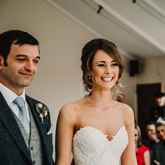 Wedding Ceremony | Bride in Hourglass Essense of Australia Wedding Dress | Groom in Tweed Suit |  Sophisticated Wedding at Combermere Abbey, Cheshire | Carla Blain Photography