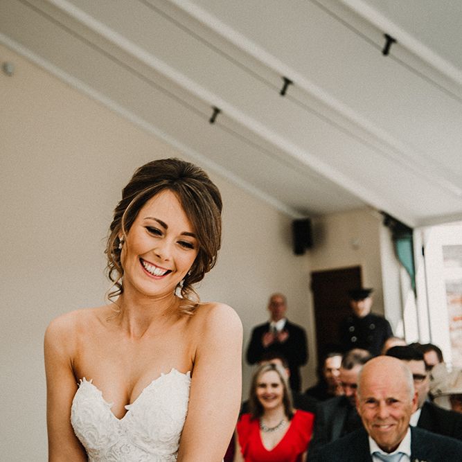 Wedding Ceremony | Bride in Hourglass Essense of Australia Wedding Dress | Groom in Tweed Suit |  Sophisticated Wedding at Combermere Abbey, Cheshire | Carla Blain Photography