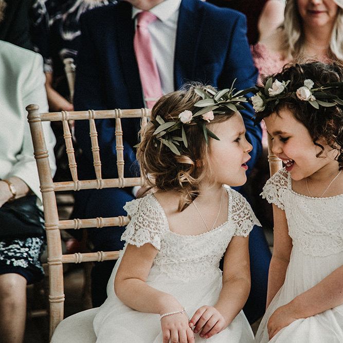 Flower Girls with Flower Crowns | Sophisticated Wedding at Combermere Abbey, Cheshire | Carla Blain Photography