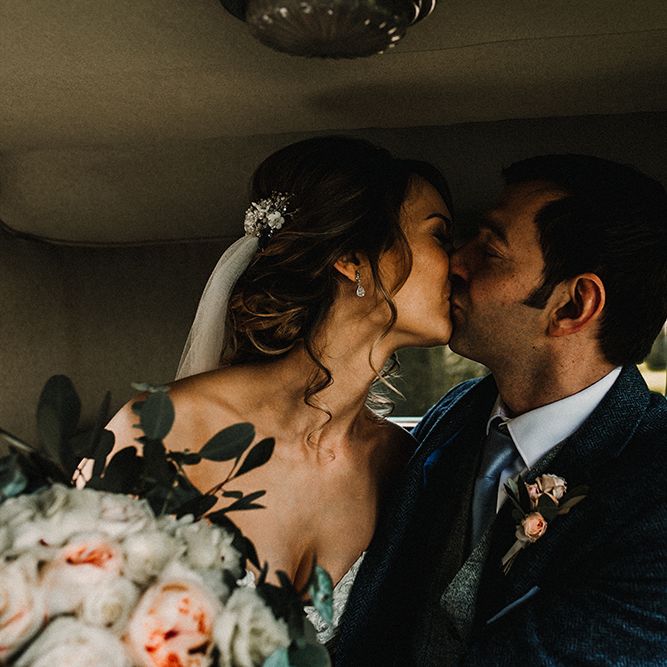 Bride in Hourglass Essense of Australia Gown | Groom in Tweed Suit | Sophisticated Wedding at Combermere Abbey, Cheshire | Carla Blain Photography