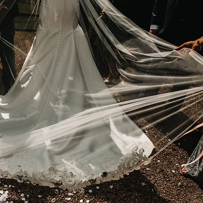 Bride in Hourglass Essense of Australia Gown with Veil | Sophisticated Wedding at Combermere Abbey, Cheshire | Carla Blain Photography