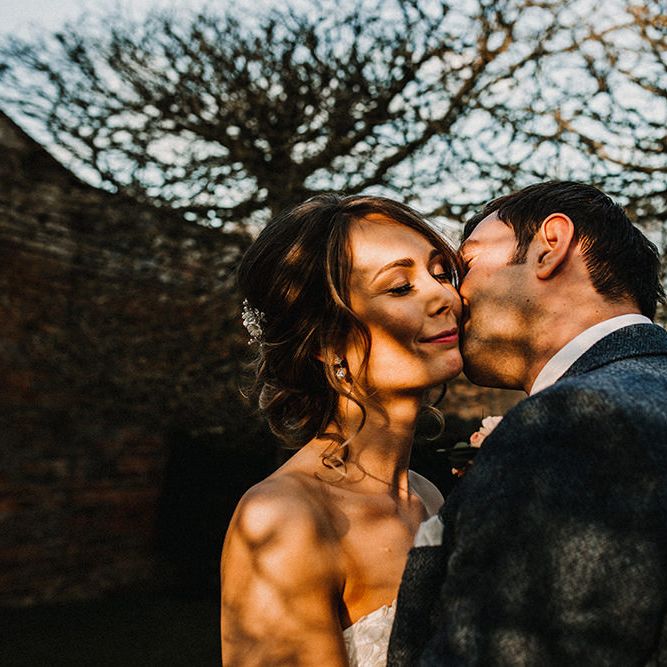 Bride in Hourglass Essense of Australia Gown | Groom in Tweed Suit | Sophisticated Wedding at Combermere Abbey, Cheshire | Carla Blain Photography