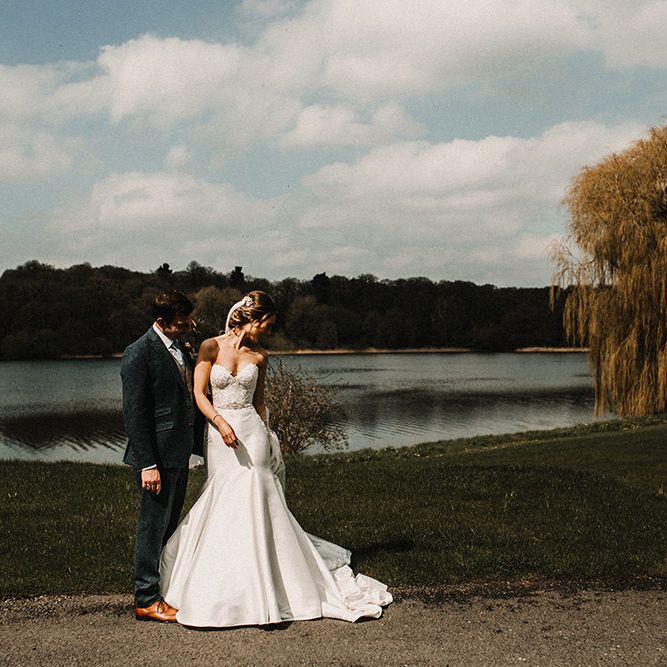 Bride in Hourglass Essense of Australia Gown | Groom in Tweed Suit | Sophisticated Wedding at Combermere Abbey, Cheshire | Carla Blain Photography