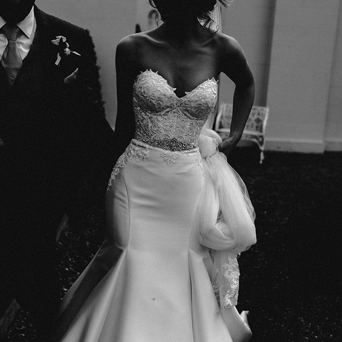 Bride in Hourglass Essense of Australia Gown | Groom in Tweed Suit | Sophisticated Wedding at Combermere Abbey, Cheshire | Carla Blain Photography