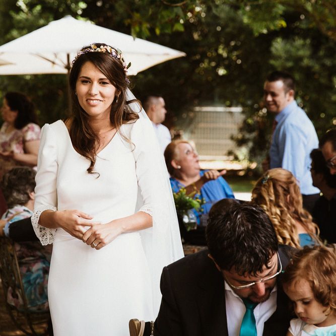 Bride in Nicolás Costura Bridal Gown | Tocados Le Touquet Headpiece | Romantic Spanish Wedding at La Salgar Restaurant in Asturias | La Mar Studio Photography