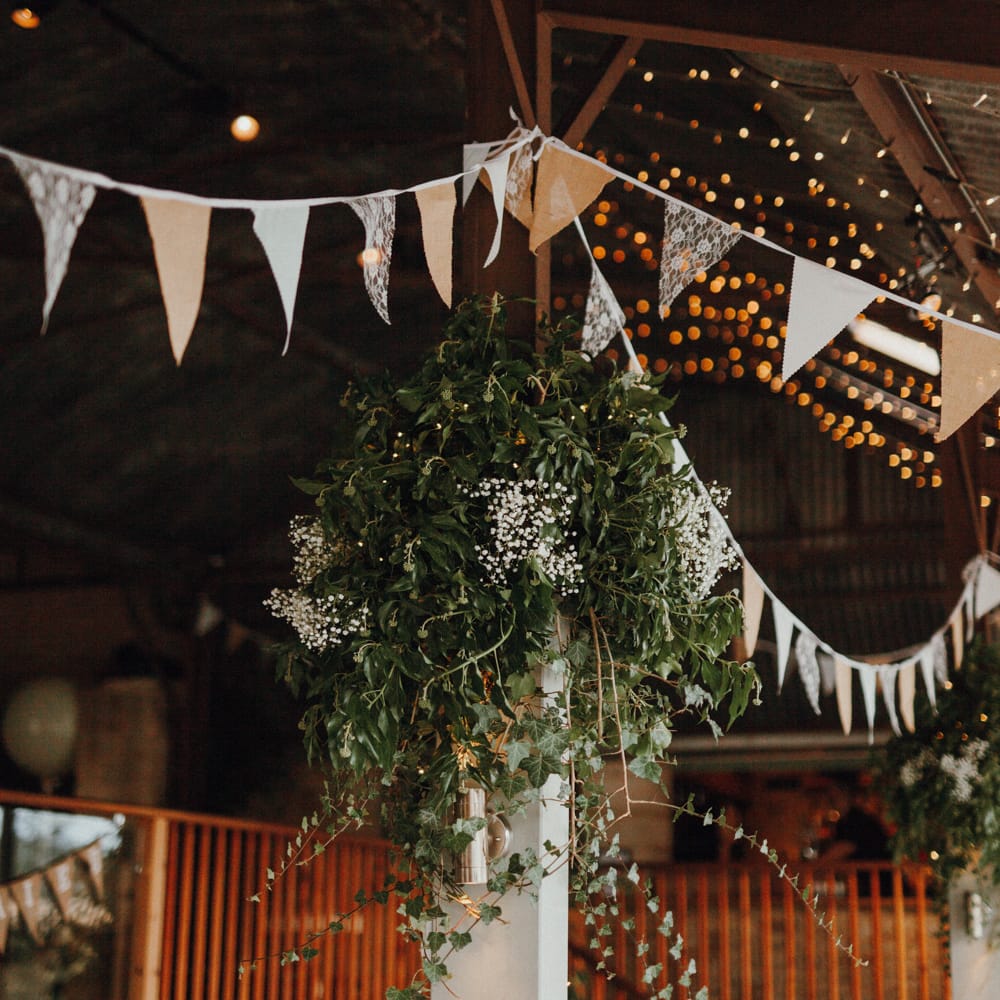 Bunting For Barn Wedding // Glastonbury Themed Table Plan For Wedding At Stone Barn Cotwolds With Groom In Cad &amp; The Dandy Images Meghan Lorna