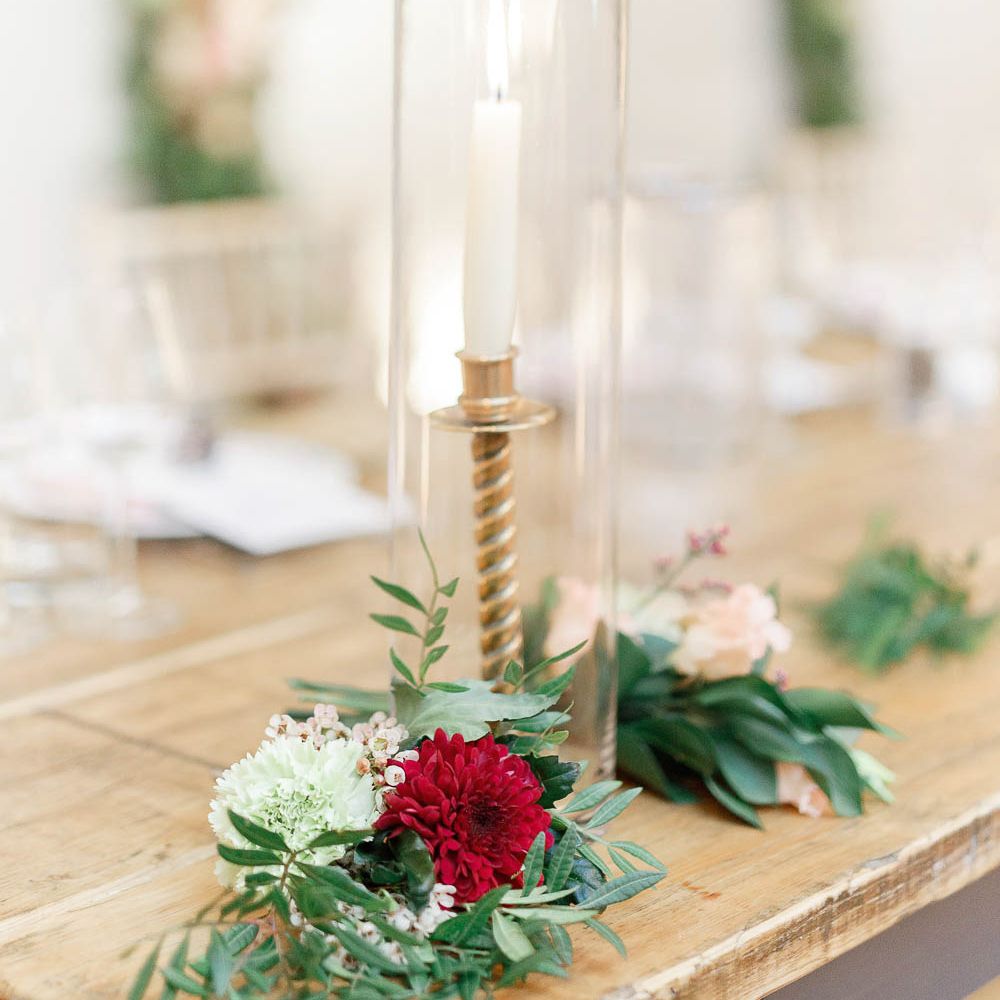 Candle Stick &amp; Taper Candle | Wedding Reception Decor | Red New Years Eve Winter Wedding at Iscoyd Park, Shropshire | White Stag Wedding Photography | Lovetwofilm
