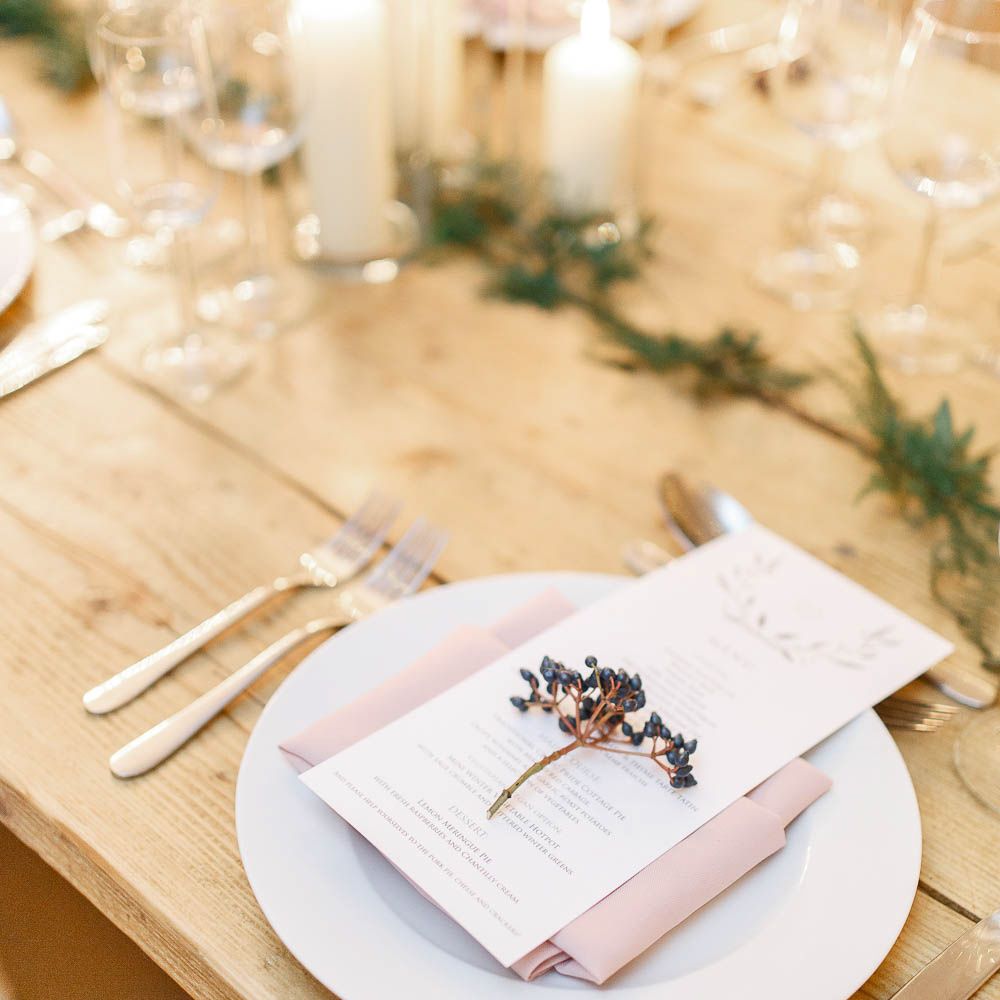Elegant Place Setting | Wedding Reception Decor | Red New Years Eve Winter Wedding at Iscoyd Park, Shropshire | White Stag Wedding Photography | Lovetwofilm