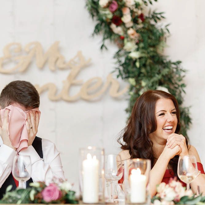 Wedding Reception Speeches | Groom in Slaters Suit | Red New Years Eve Winter Wedding at Iscoyd Park, Shropshire | White Stag Wedding Photography | Lovetwofilm