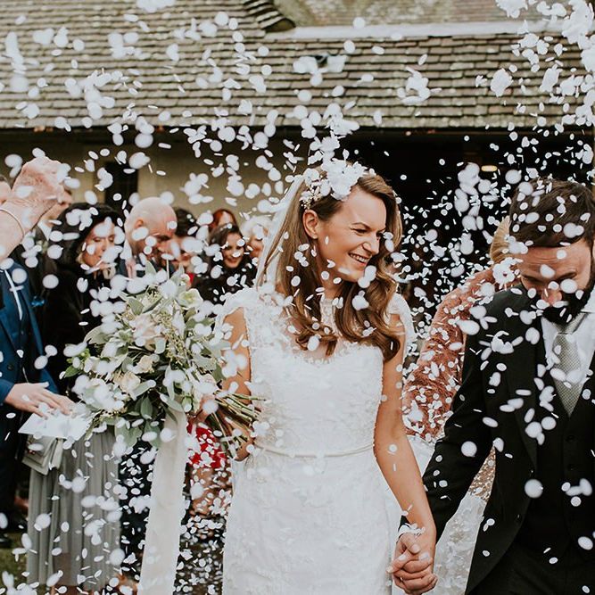 Confetti exit for bride and groom