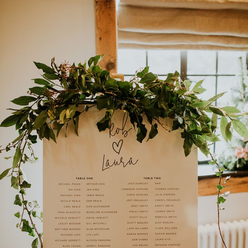 Monochrome wedding seating chart