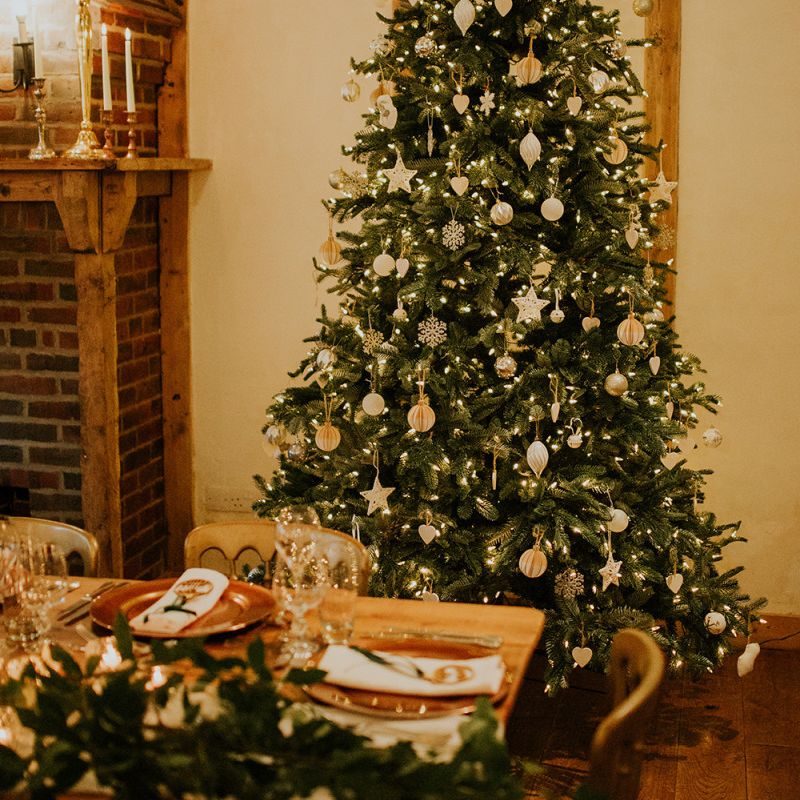 Christmas tree wedding decor at Burley Manor