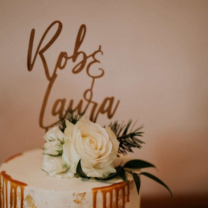 Personalised drip wedding cake topper