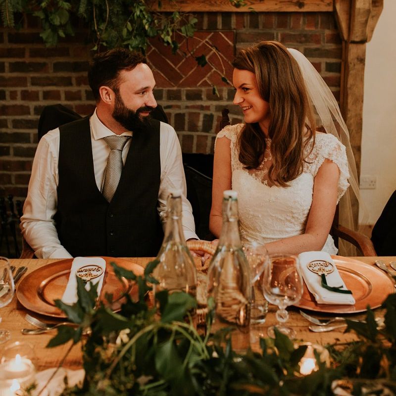 Bride and groom during wedding breakfast